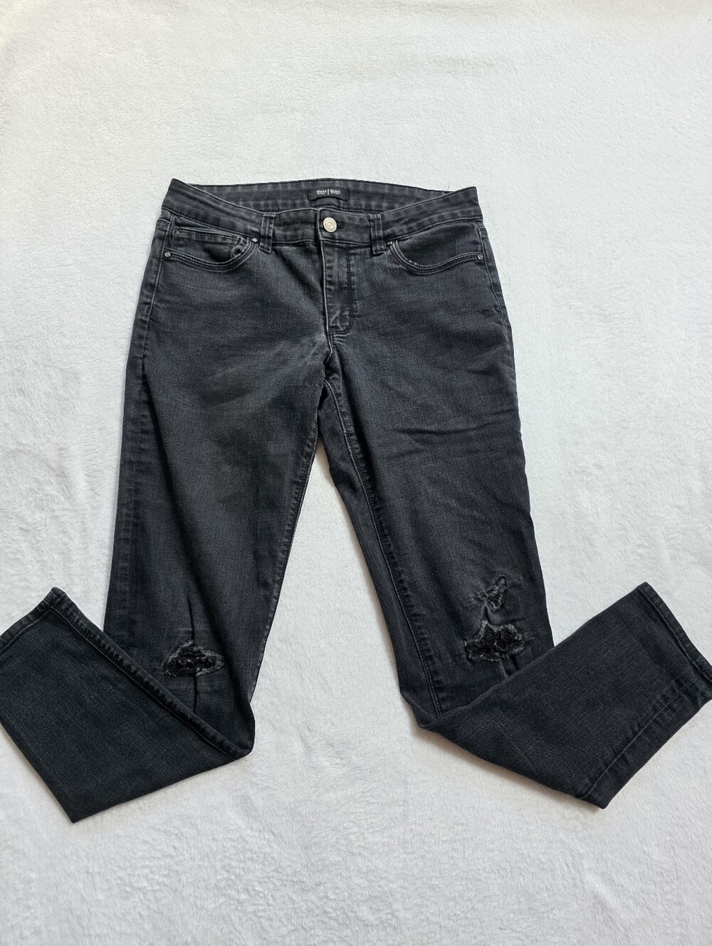 White House Black Market Black Skinny Jeans Distressed Ripped Knee 10R